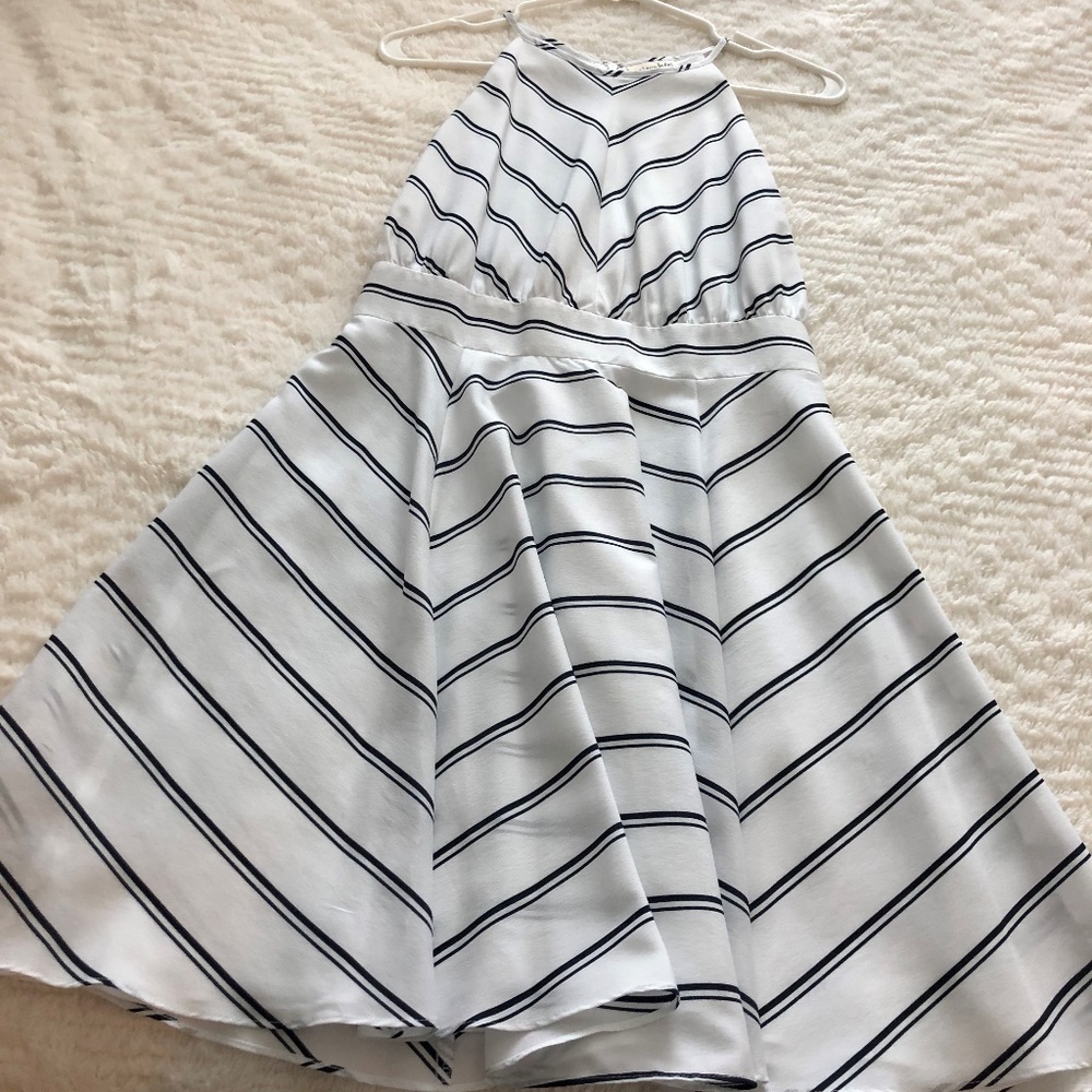 Blue & White Striped Summer Halter Dress